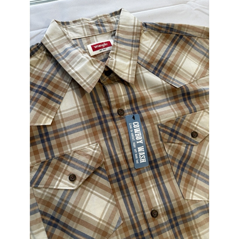 NWT! Wrangler Mens Slim Fit Long Sleeve Woven Shirt Plaid Size L Cowboy Wash